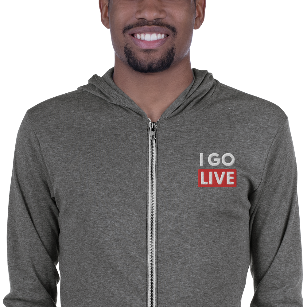 Unisex I GO LIVE Embroidered zip hoodie