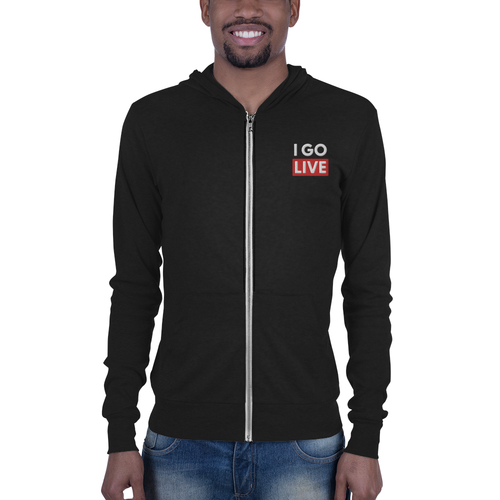 Unisex I GO LIVE Embroidered zip hoodie