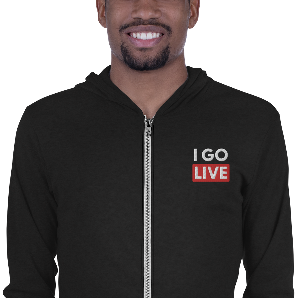 Unisex I GO LIVE Embroidered zip hoodie