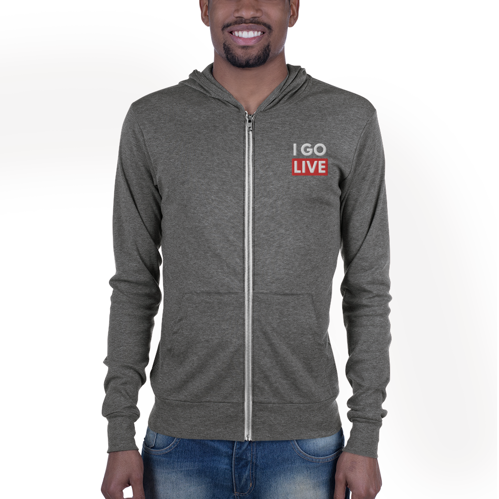 Unisex I GO LIVE Embroidered zip hoodie