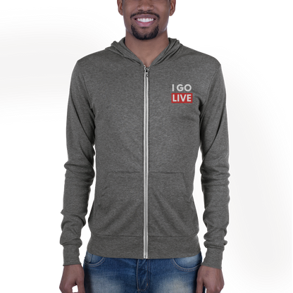 Unisex I GO LIVE Embroidered zip hoodie